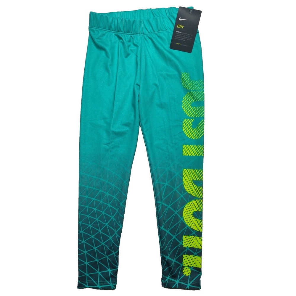NIKE Dri-fit  Girls Size 6X‎ Hyper Jade JUST DO IT Athletic Leggings NEW